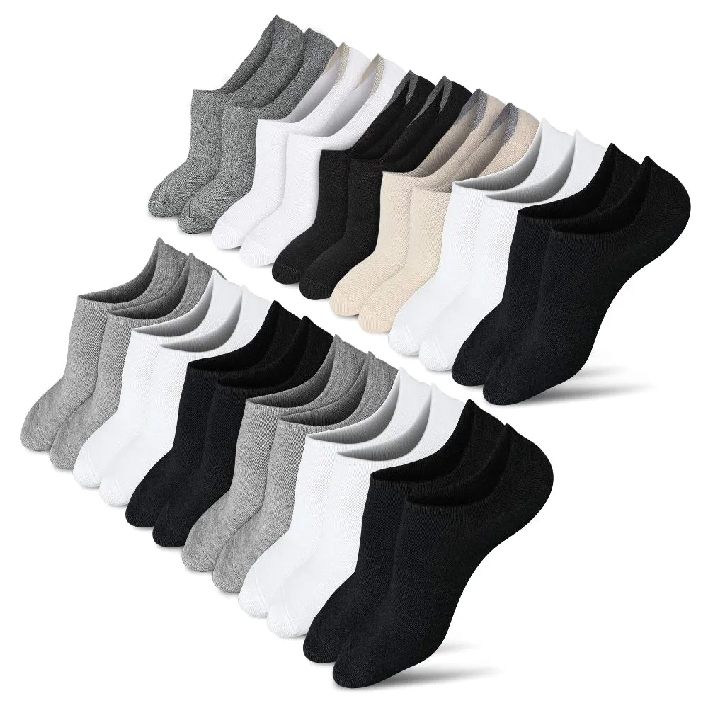 Wernies Bulk Pack Low Cut No Show Socks, 12 pairs, Black, gray, white and beige