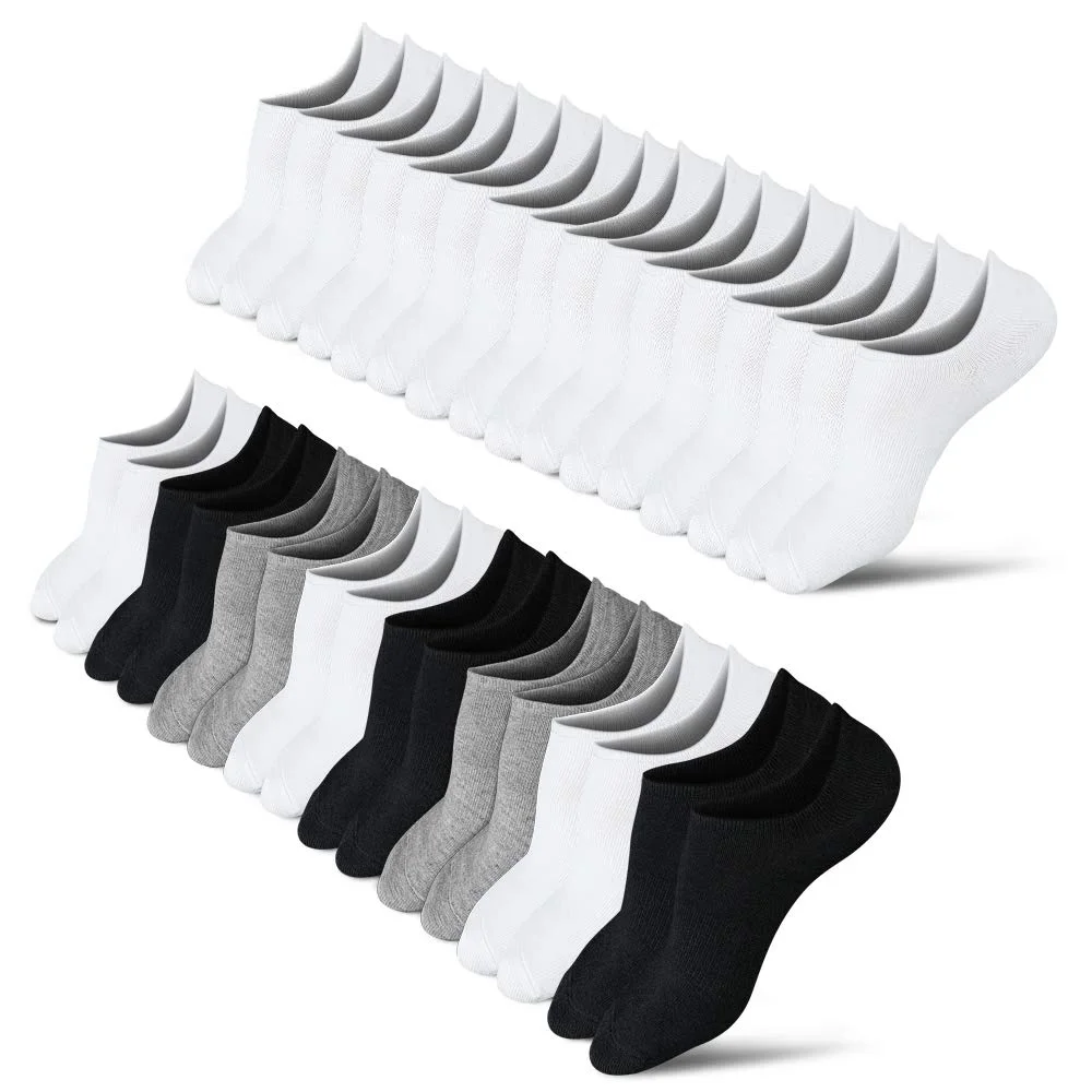 Wernies Bulk Pack Low Cut No Show Socks, 16 pairs, Black and white