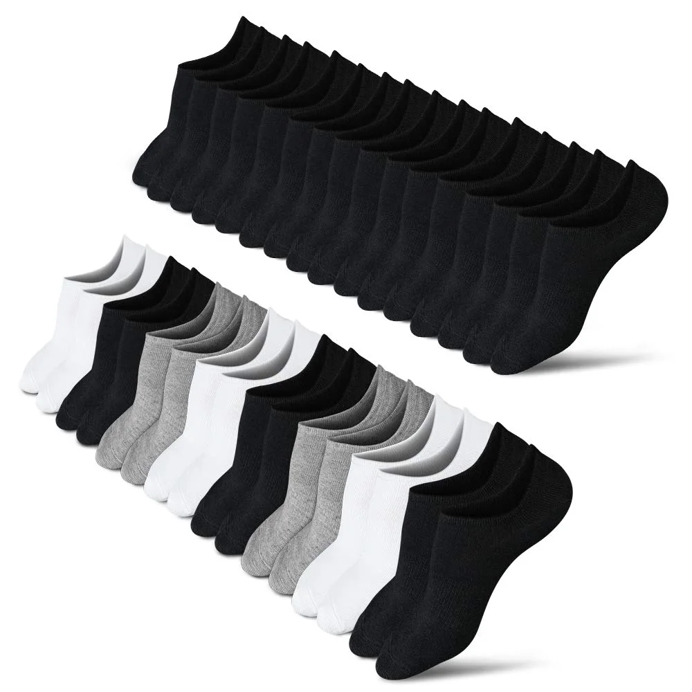 Wernies Bulk Pack Low Cut No Show Socks, 16 pairs, Black, gray and white