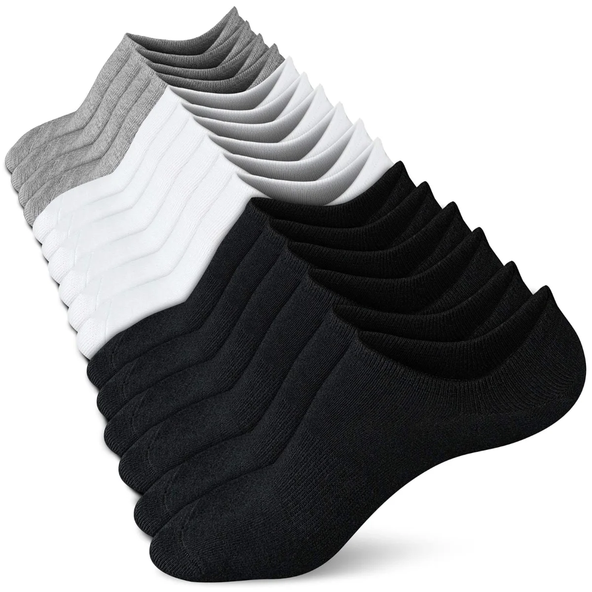 Wernies Classic Low Cut No Show Socks, 8 pairs, Black, white and gray