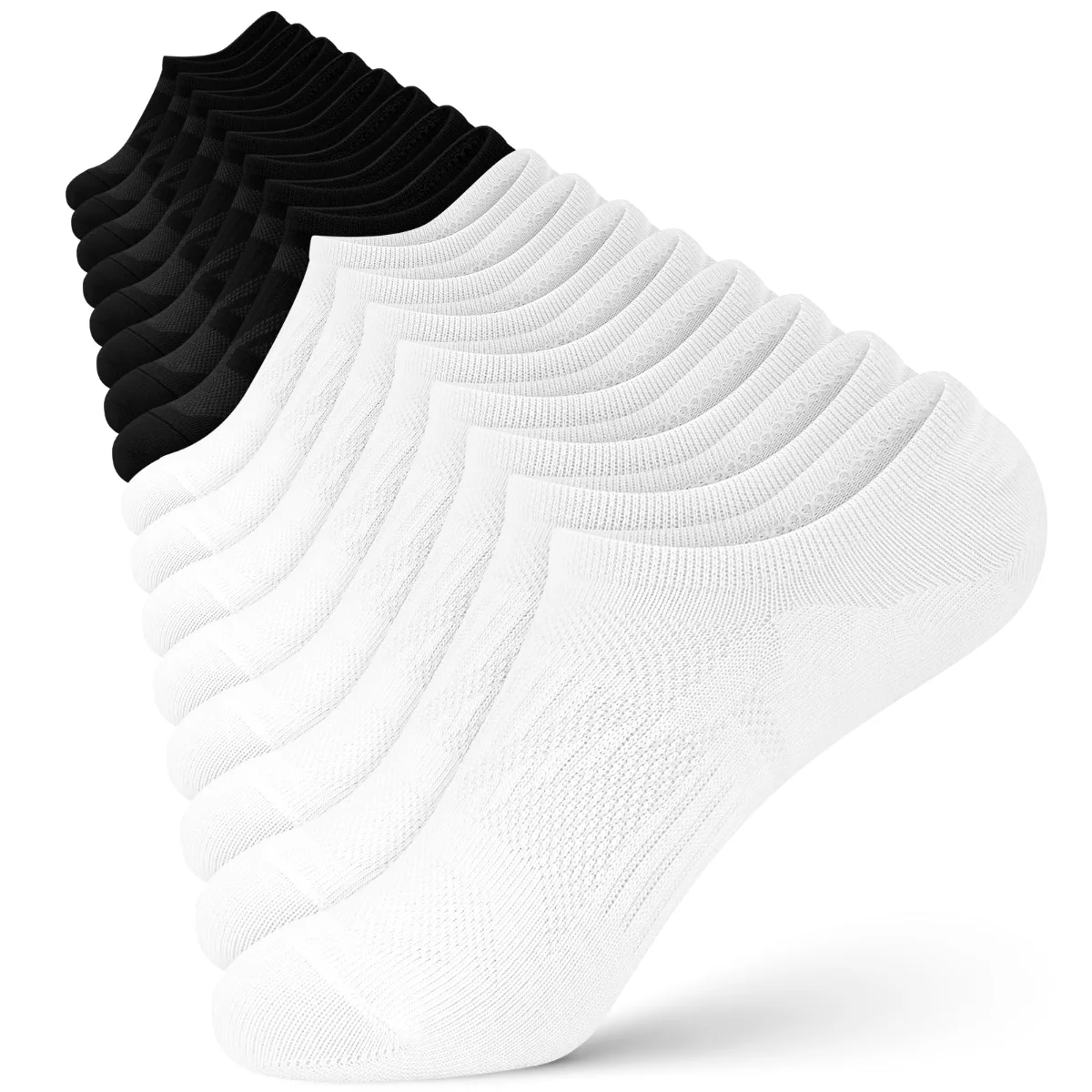 Wernies Cushioned Mesh No Show Socks, 8 pairs, Black and white