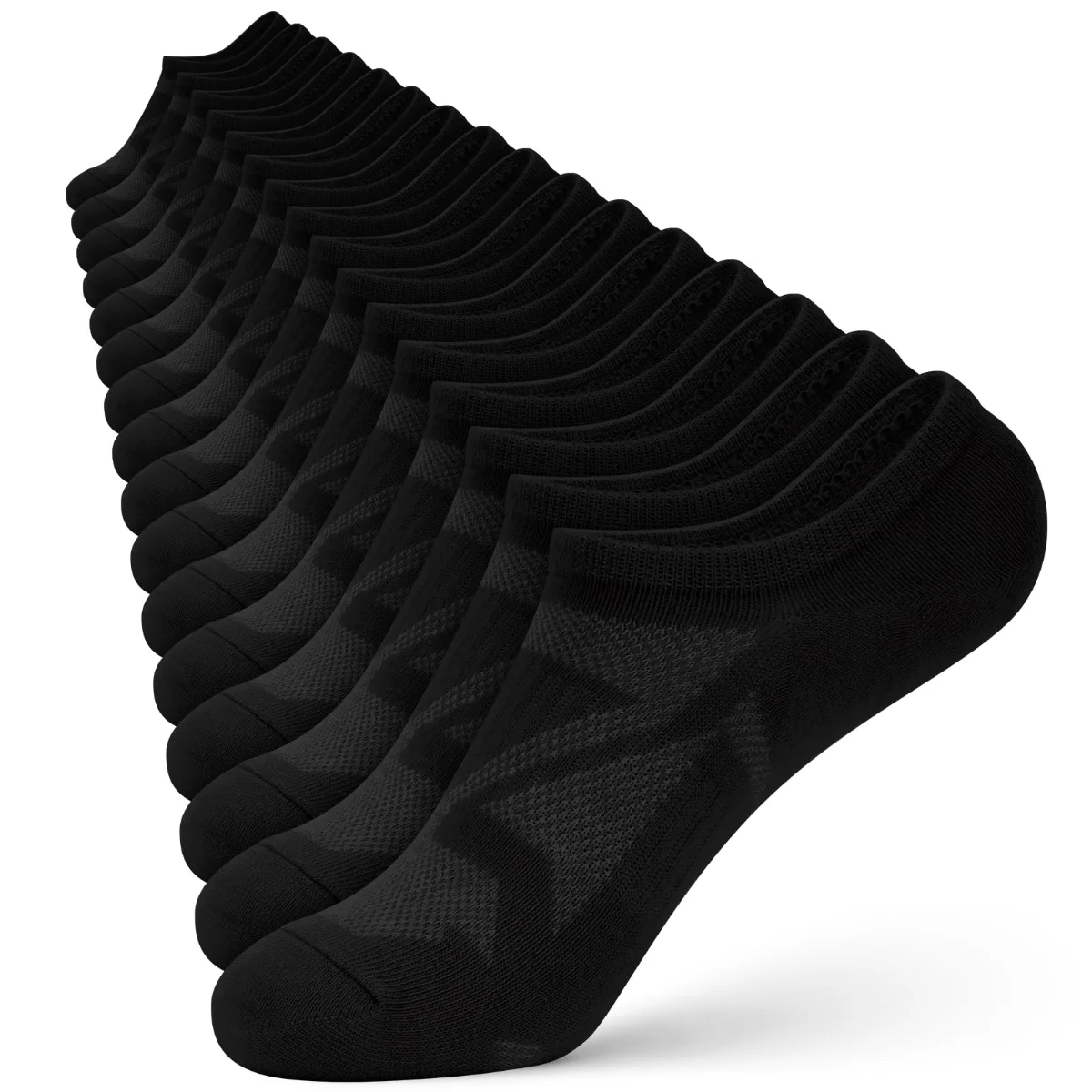 Wernies Cushioned Mesh No Show Socks, 8 pairs, Black