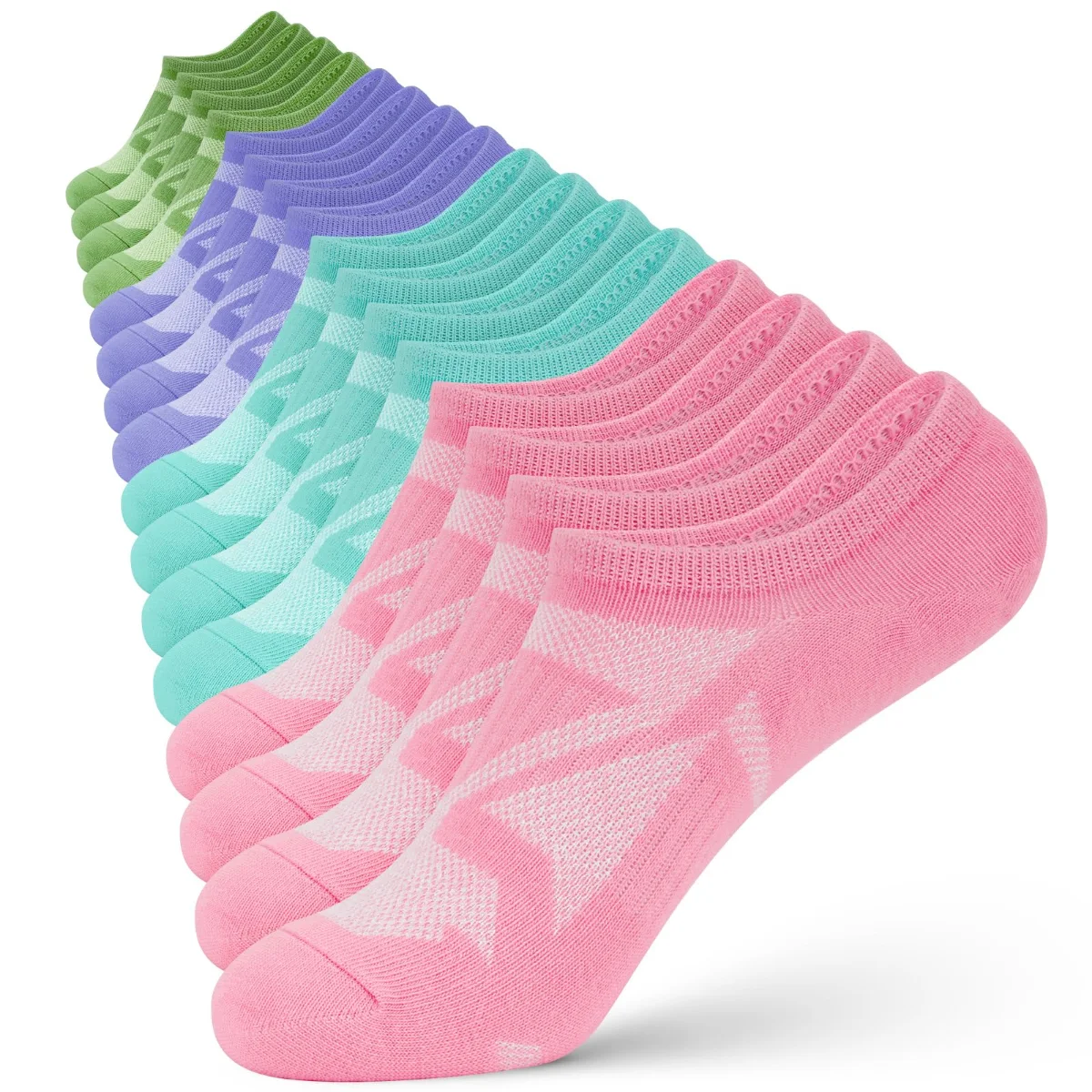 Wernies Cushioned Mesh No Show Socks, 8 pairs, Pink, green, teal and lilac