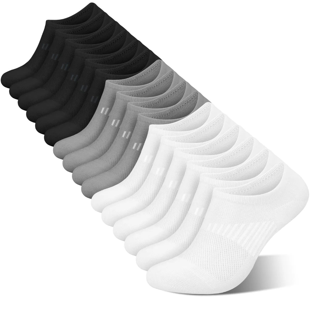 Wernies Everyday Mesh No Show Socks, 8 pairs, 3 black, 3 white, 2 gray
