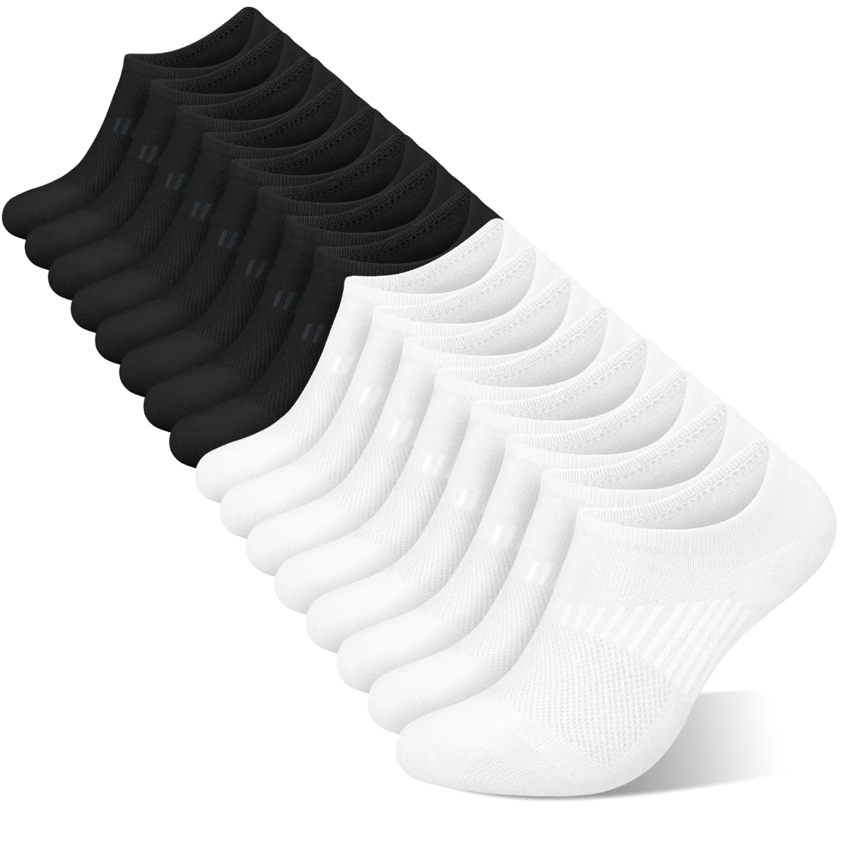Wernies Everyday Mesh No Show Socks, 8 pairs, 4 black, 4 white