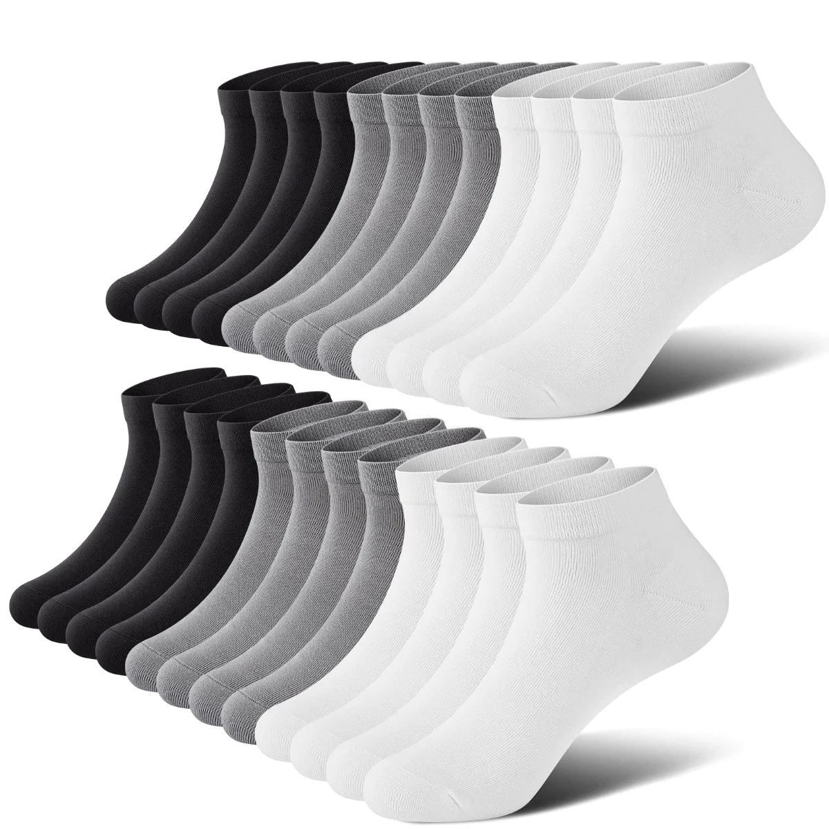 Wernies Men's Classic No Show Socks, 12 pairs, Black, gray and white