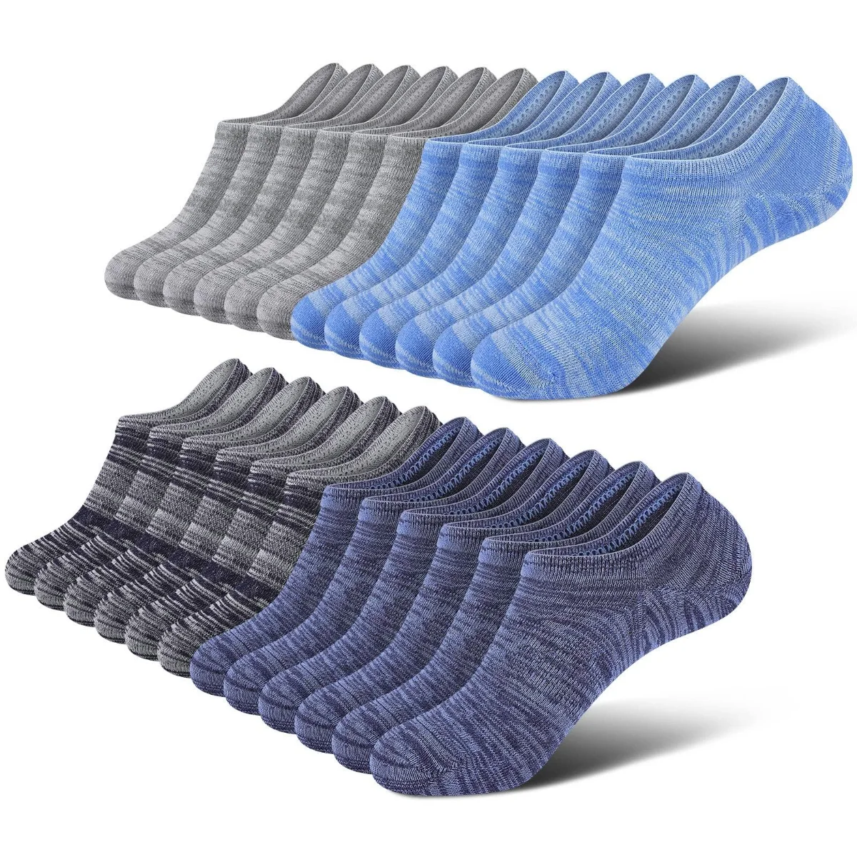 Wernies Men's Classic No Show Socks, 12 pairs, Gray and blue heather
