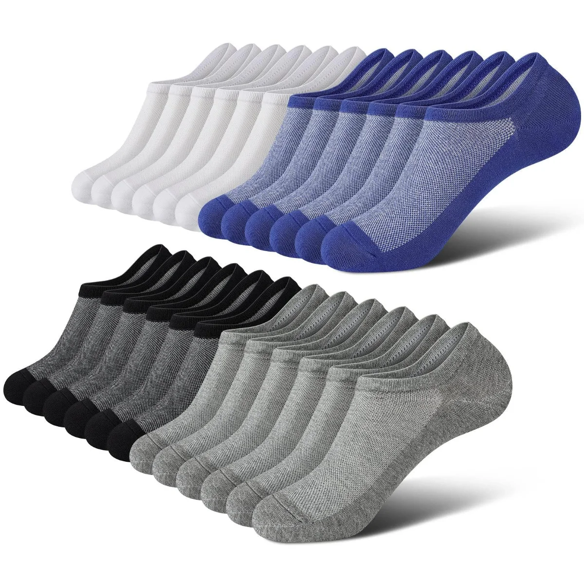 Wernies Men's Classic No Show Socks, 12 pairs, Gray, blue, white and black