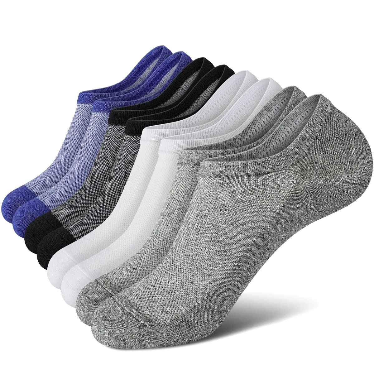 Wernies Men's Classic No Show Socks, 4 pairs, Navy, black, white and gray