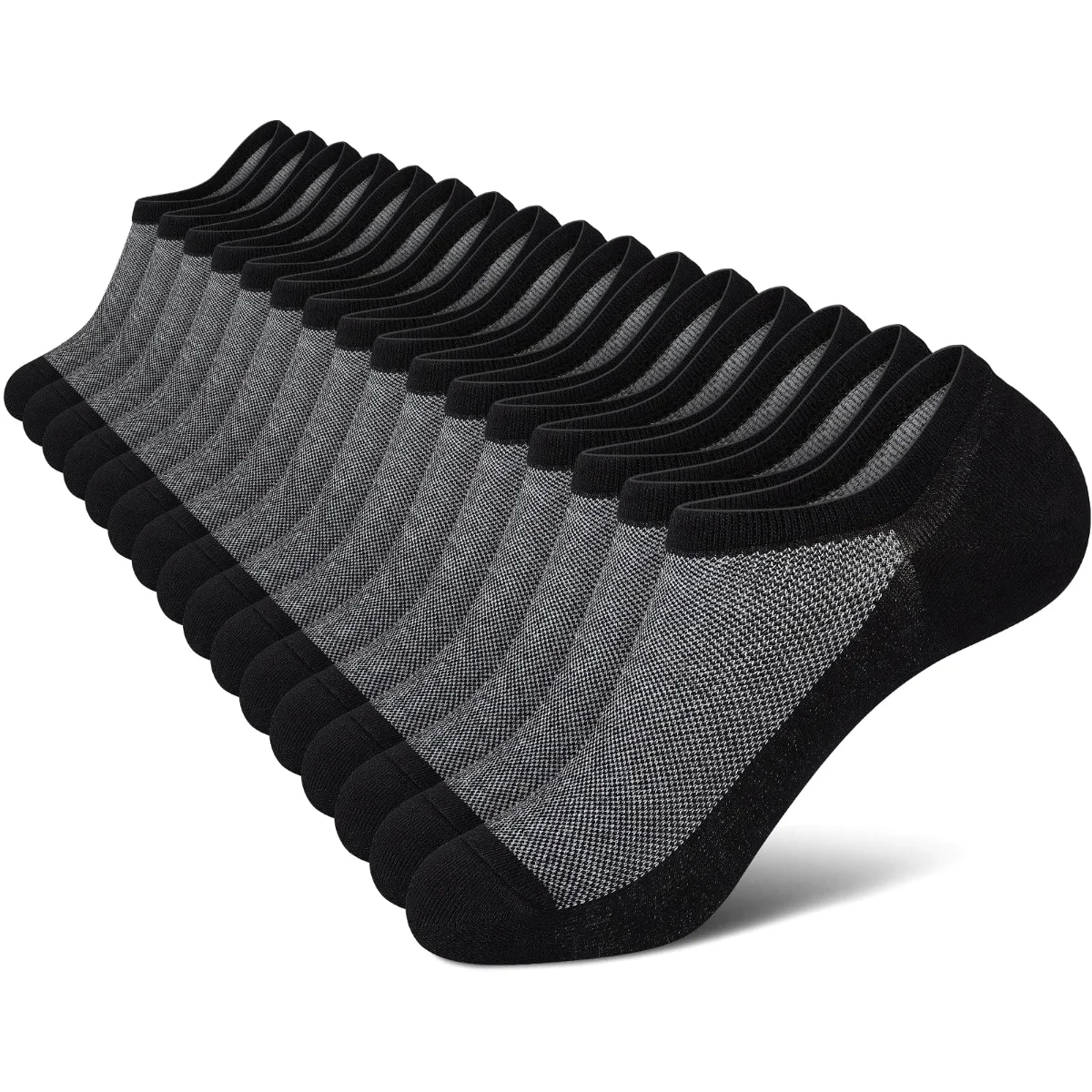 Wernies Men's Classic No Show Socks, 8 pairs, Black and charcoal