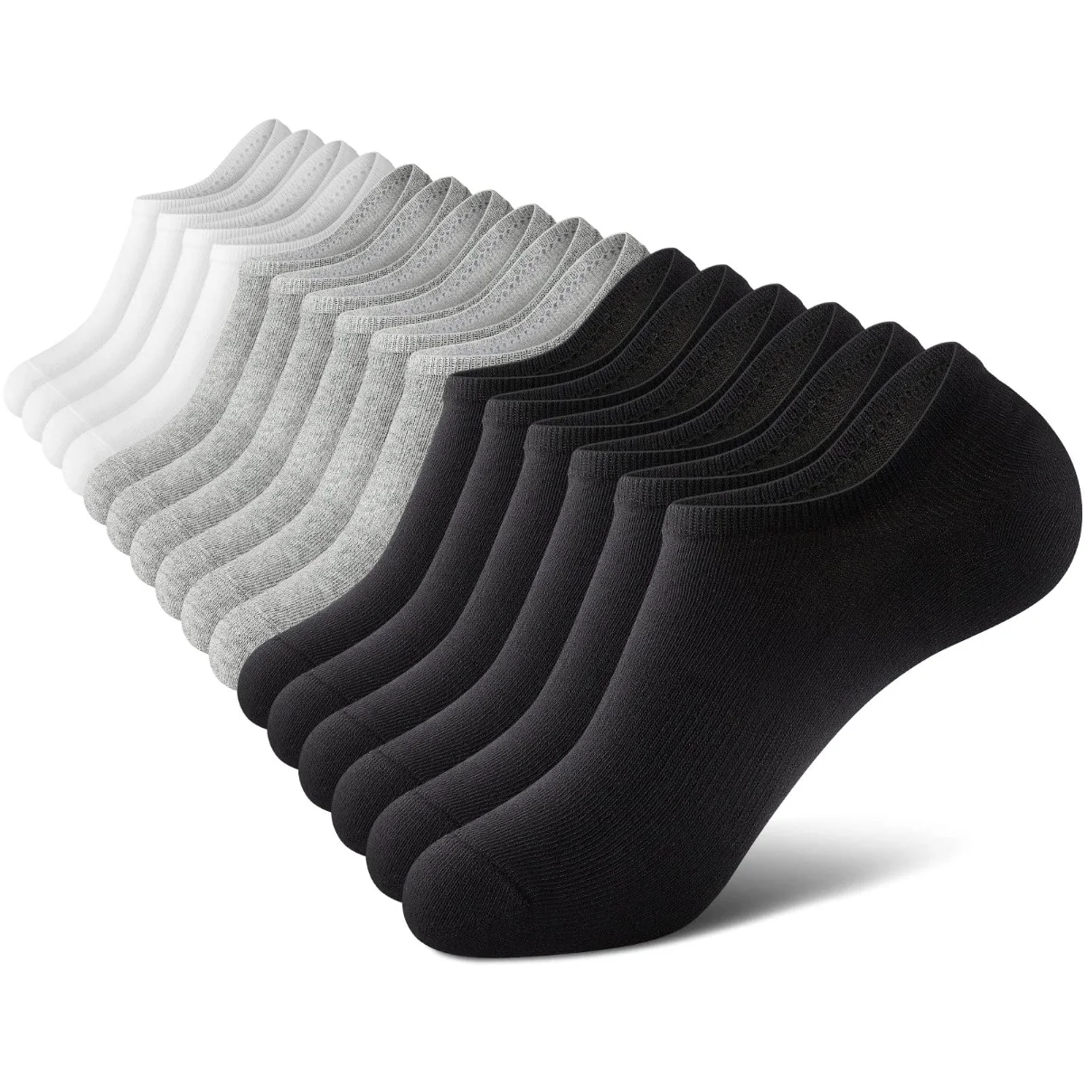 Wernies Men's Classic No Show Socks, 8 pairs, White, gray and black