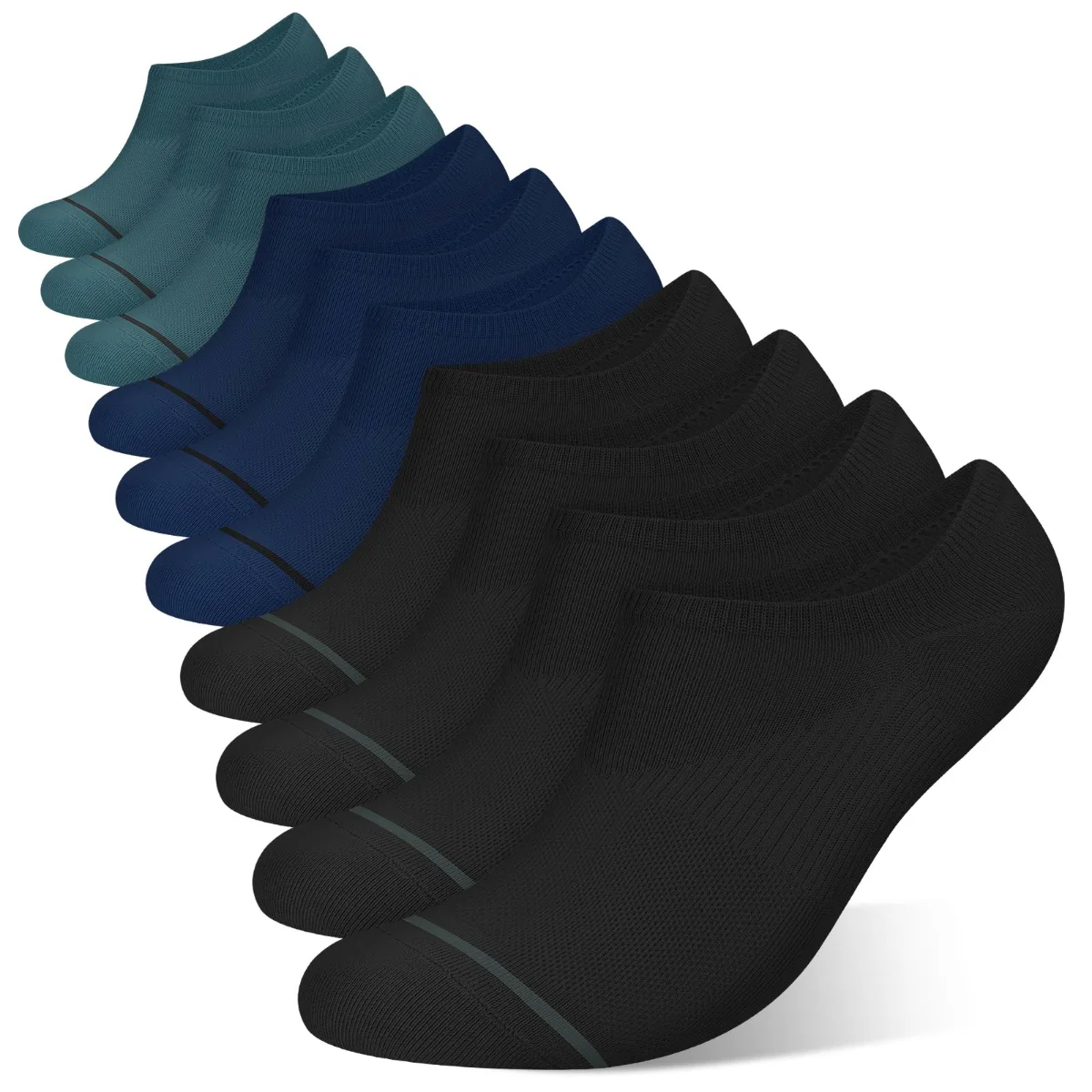 Wernies Men's Cotton No Show Socks, 10 pairs, 4 black, 3 teal, 3 navy