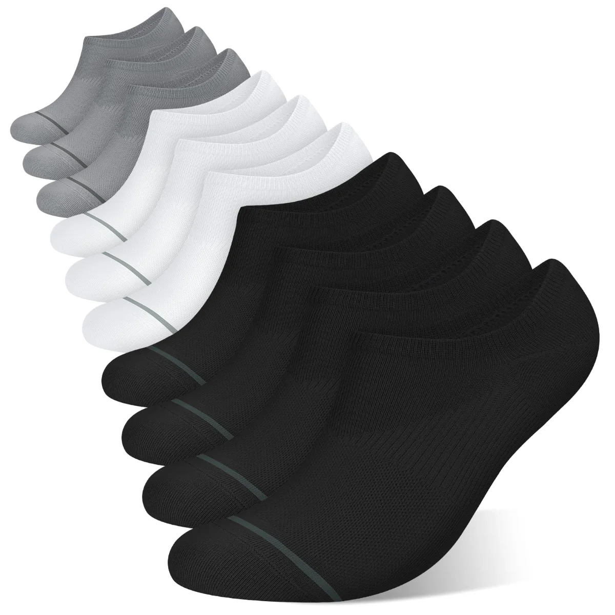 Wernies Men's Cotton No Show Socks, 10 pairs, 4 black, 3 white, 3 gray