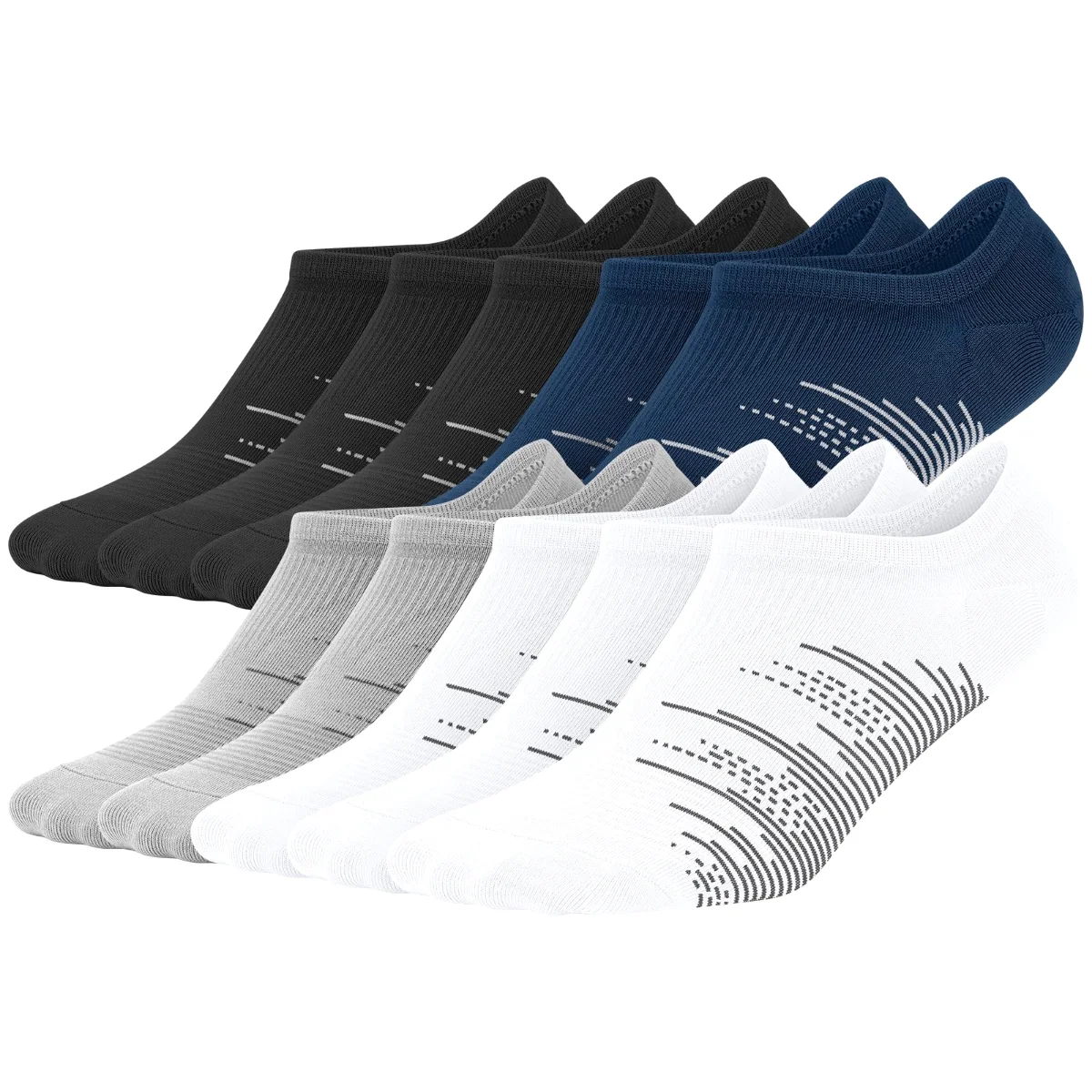 Wernies Men's Mesh Sport No Show Socks, 10 pairs, 3 black, 3 white, 2 gray, 2 navy