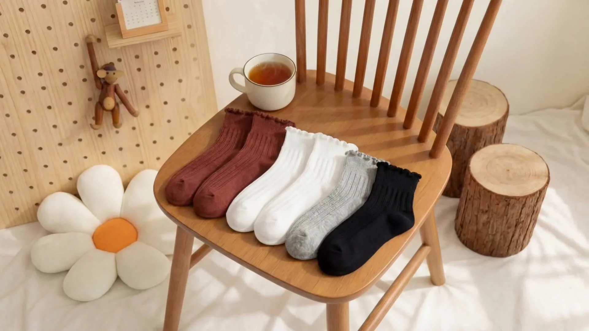 Wernies ruffle socks on a chair