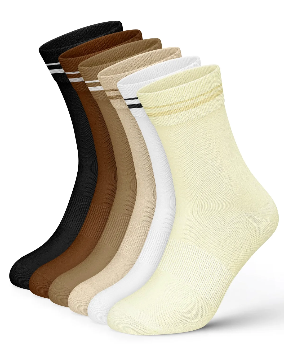 Wernies Striped Cotton Crew Socks, 6 pairs, Brown, tan and cream