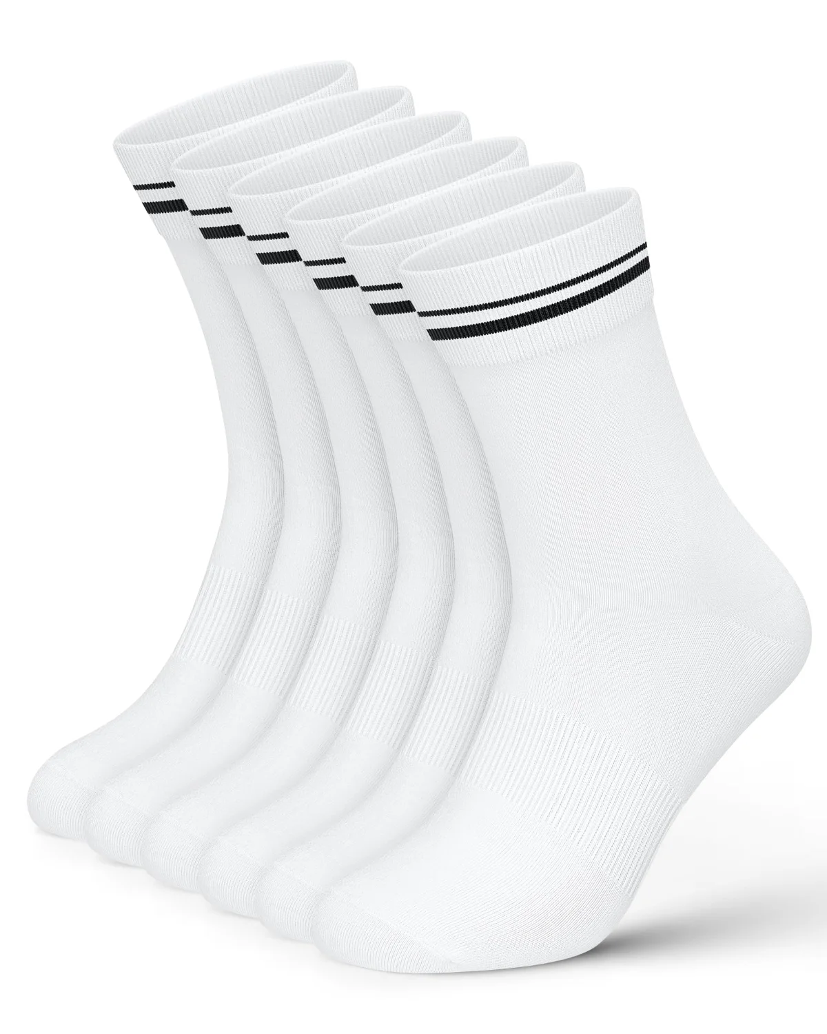 Wernies Striped Cotton Crew Socks, 6 pairs, White